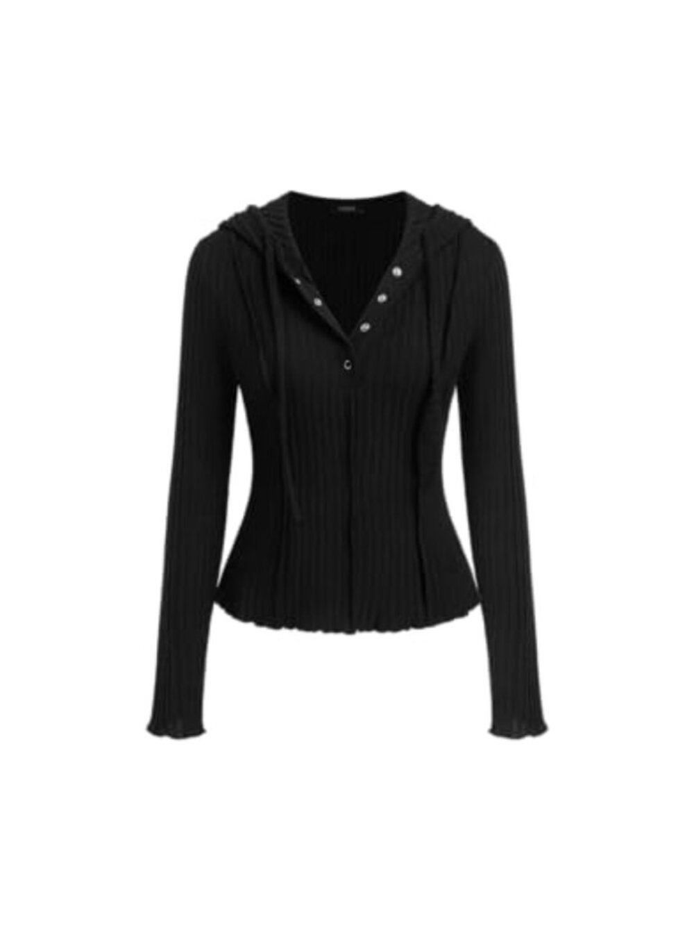 CIDER Women's Knit Hoodie Long Sleeve Crop Sweater Button Down Pullover Ribbed